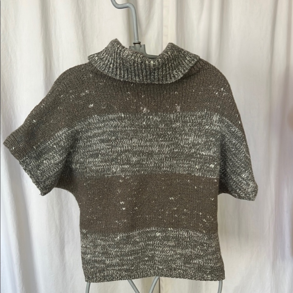 Brown and Gray khaki crème chunky knit Turtleneck Sweater with Textured Knit